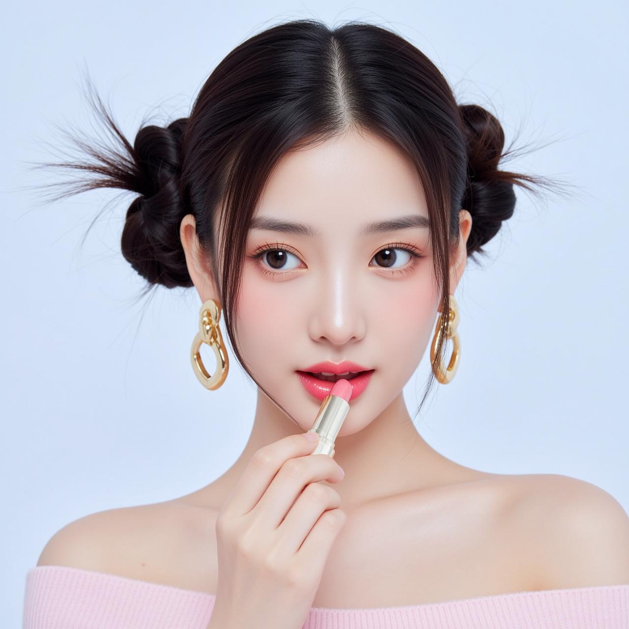 Pigtail Buns Lipstick Vanity Scene
