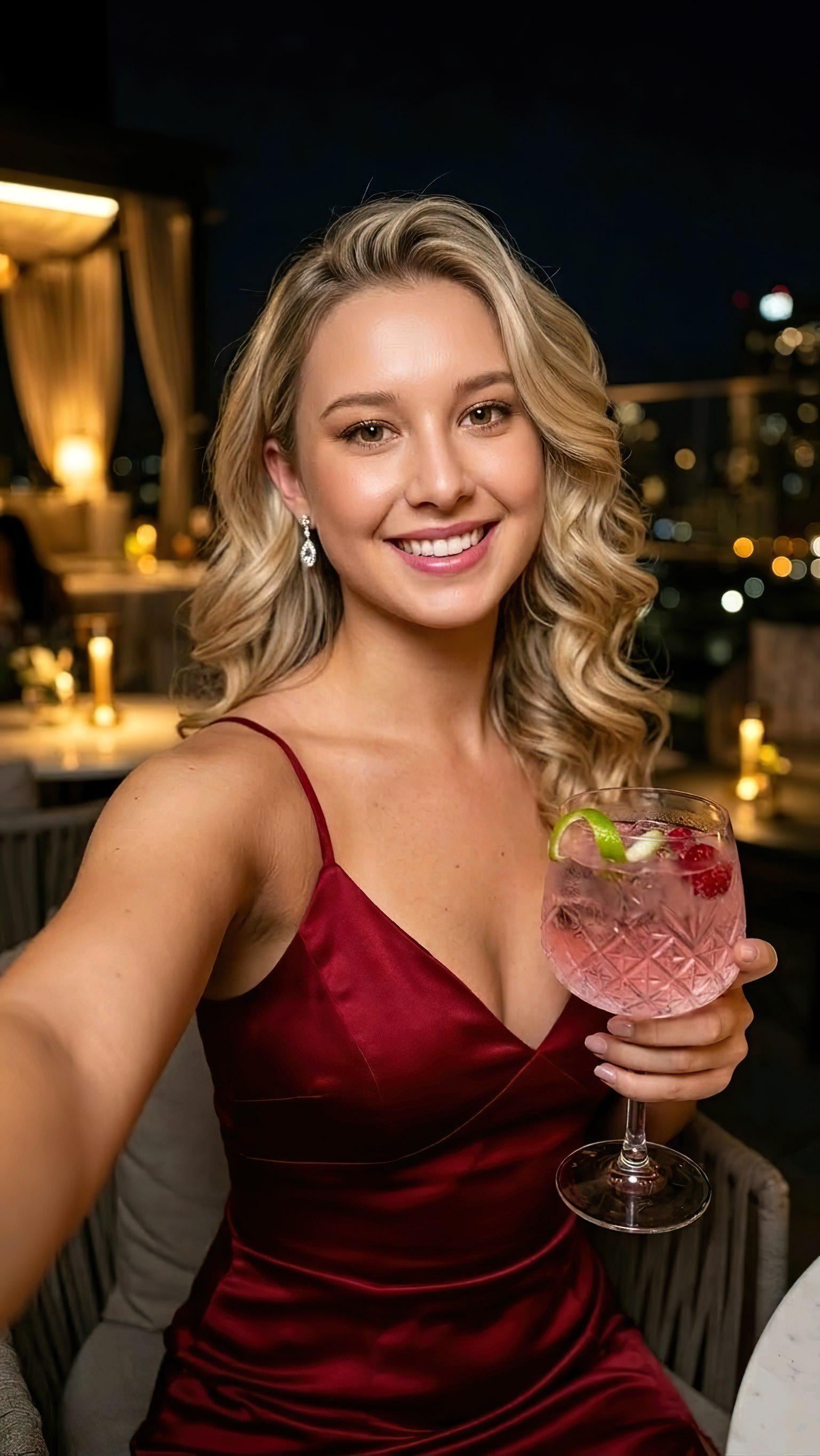 Sleeveless On Upscale Outdoor Rooftop Lounge