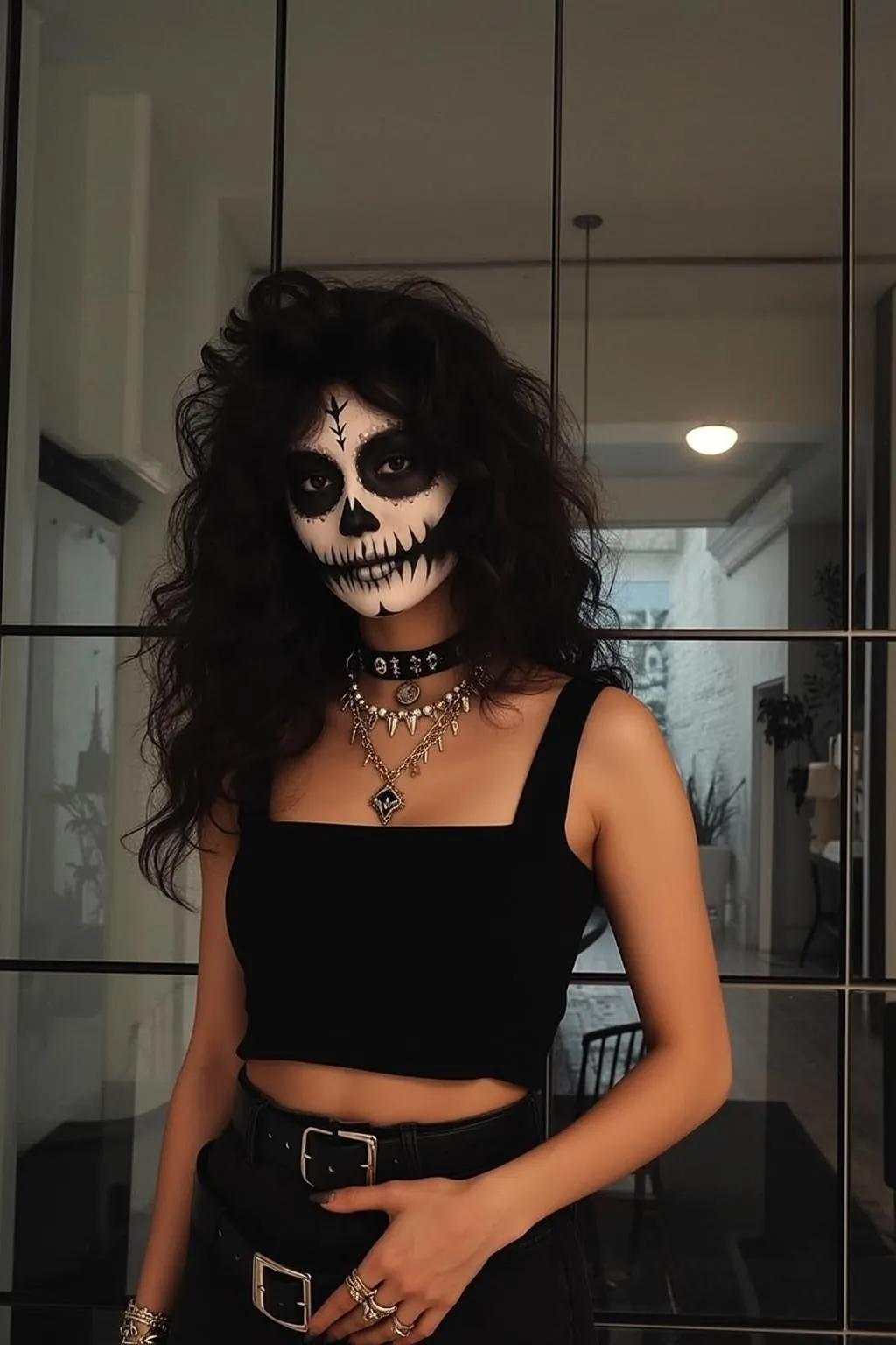 Face Paint And Makeup And Necklace Near A Large Window