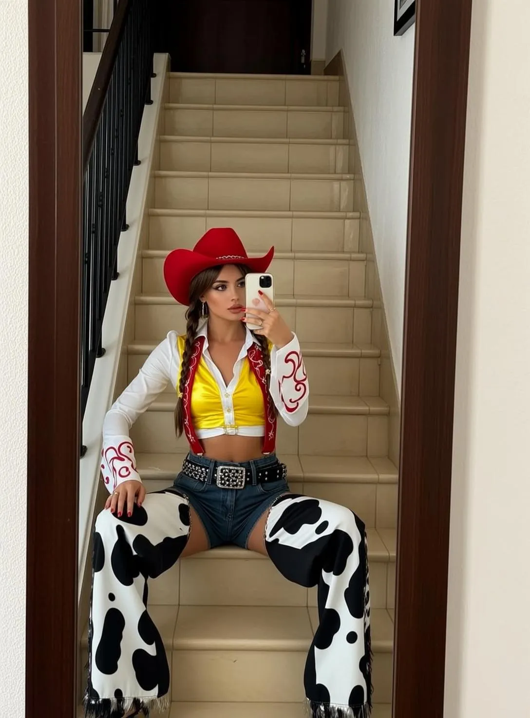 Cow Print Staircase Selfie