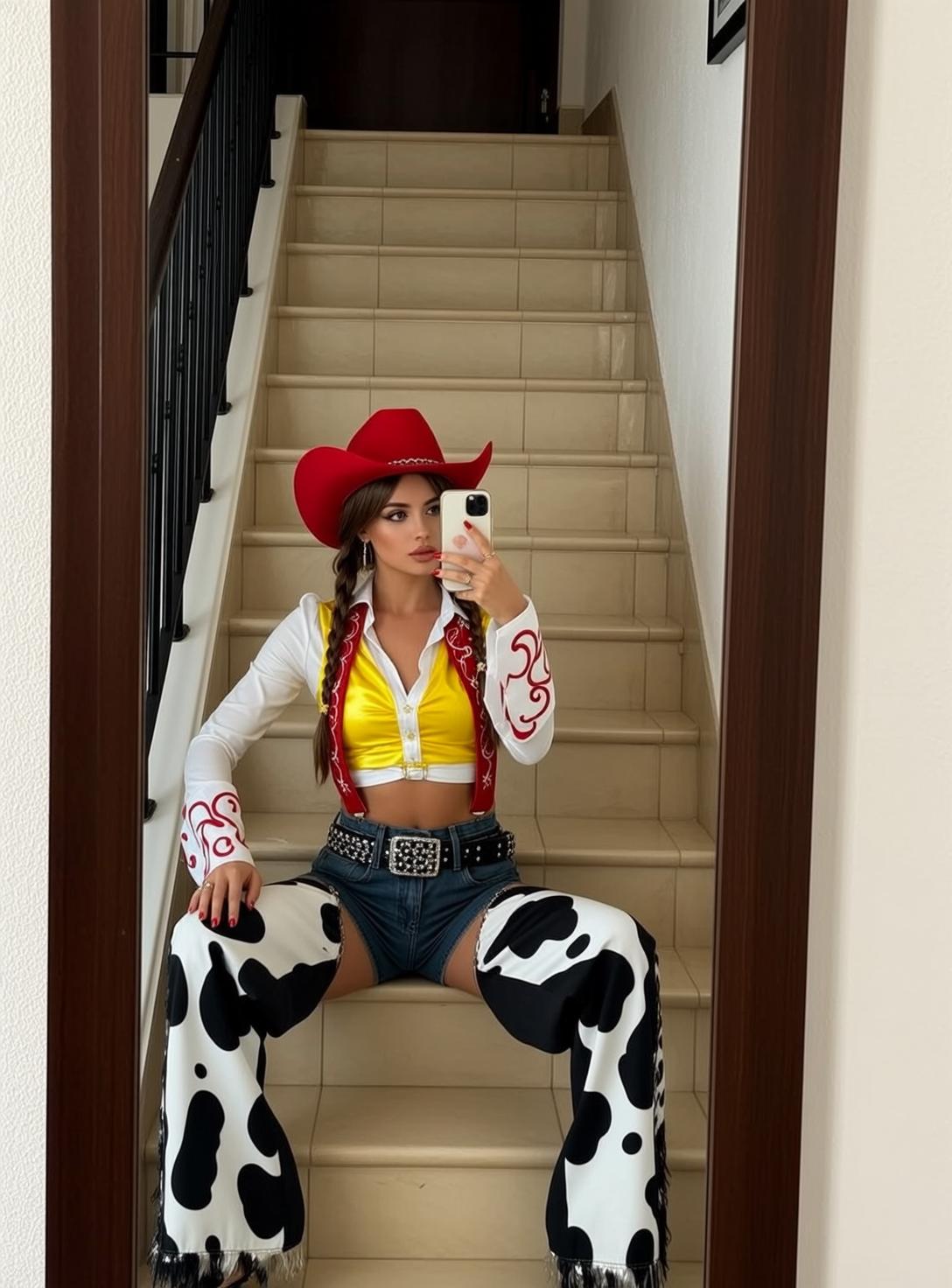 Cow Print Staircase Selfie