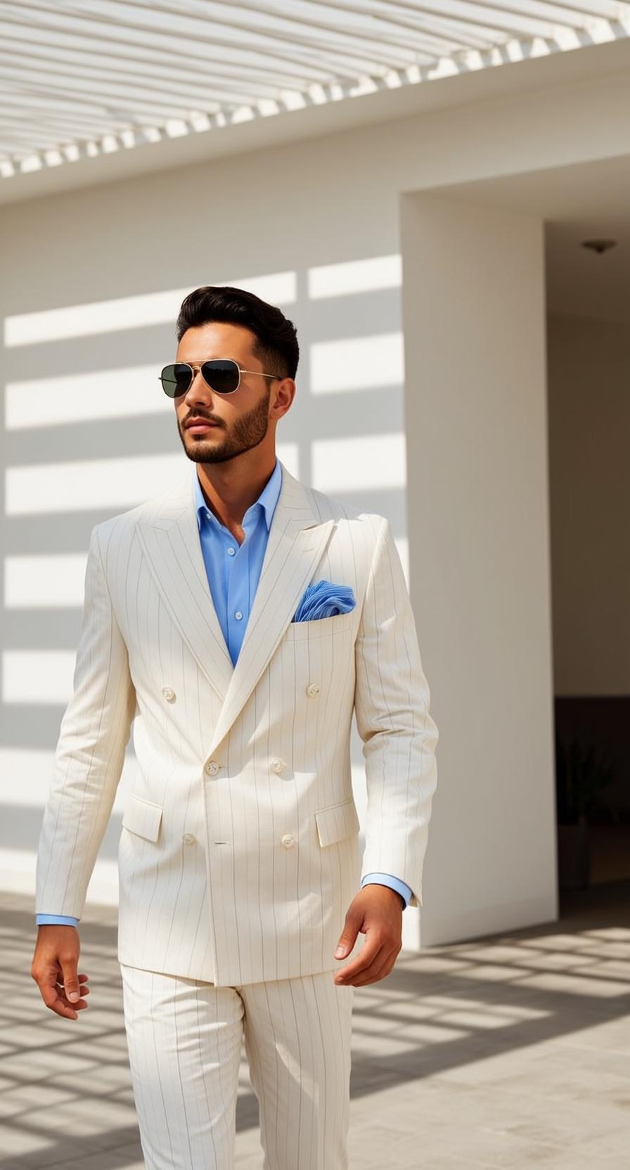 Cream Pinstripe Suit Portrait