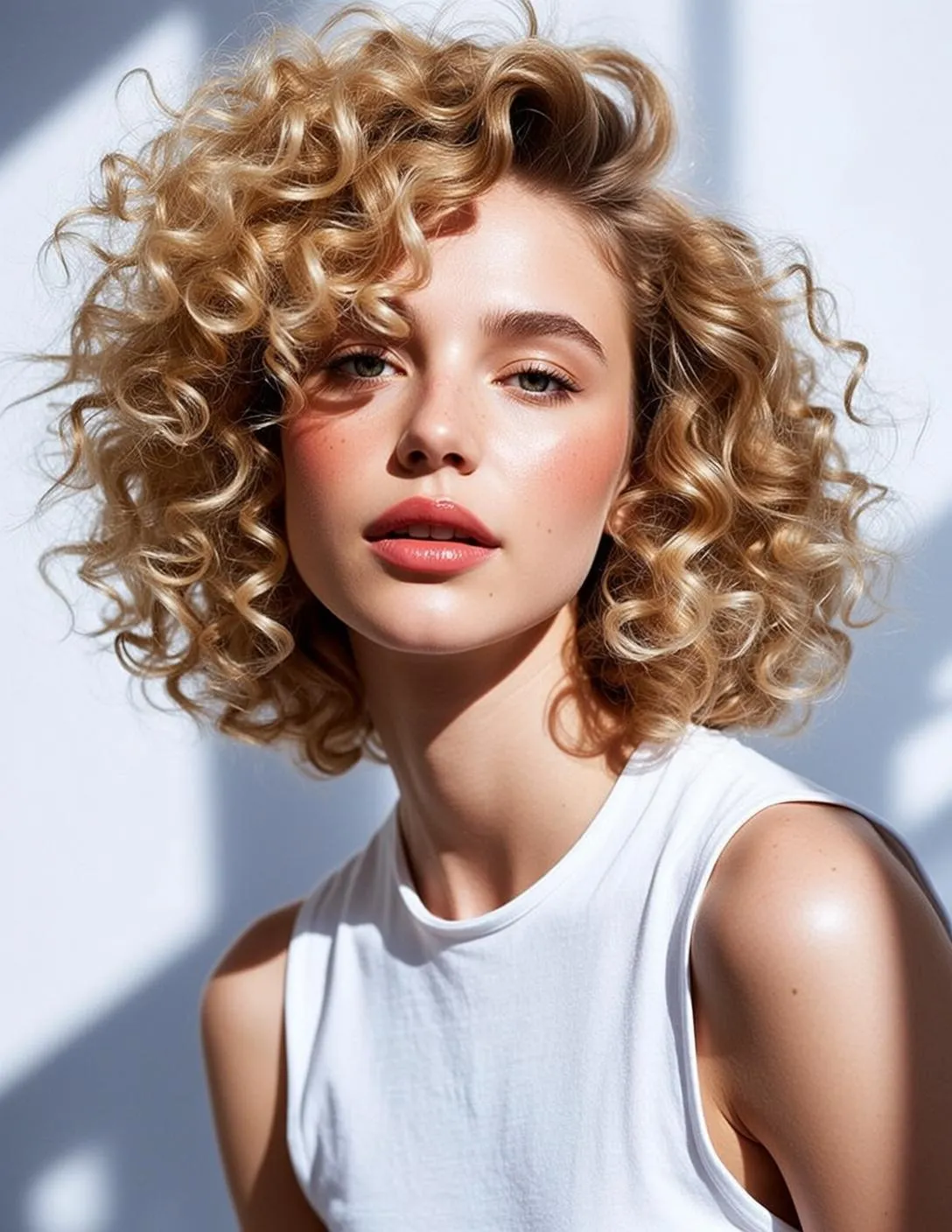 Hair Salon Young Short Curly Blonde Fair