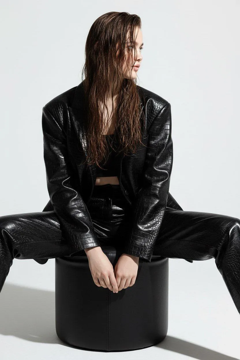 Crocodile Leather Jacket Studio Pose