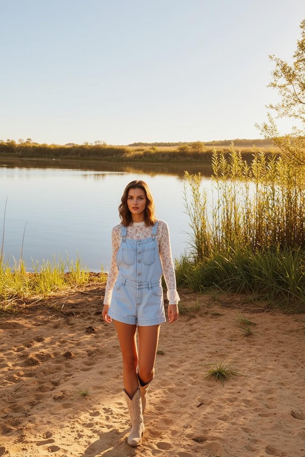 Lace Top Denim Overalls Field