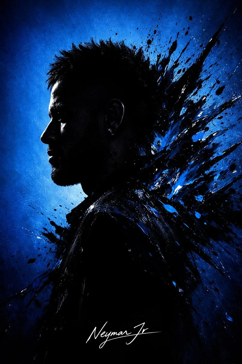 Neymar Jr Stylized Portrait Electric Blue