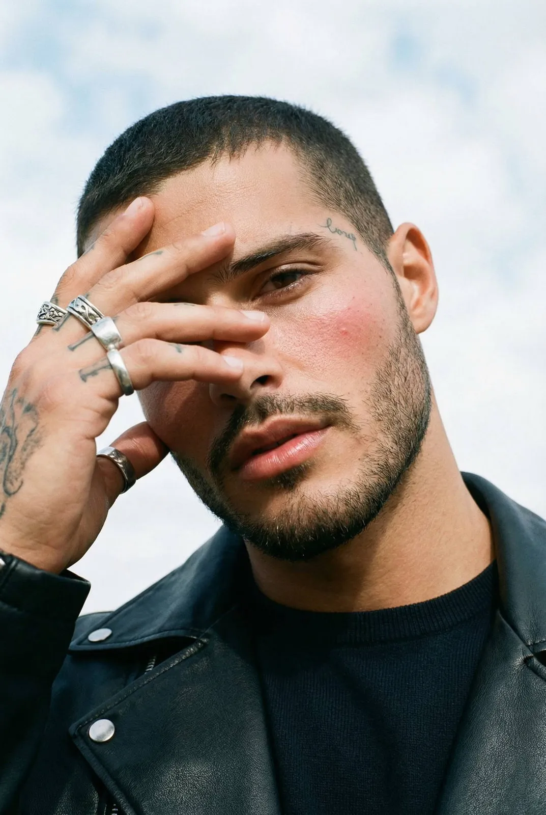 Tattoos And Rings With Black Leather Jacket