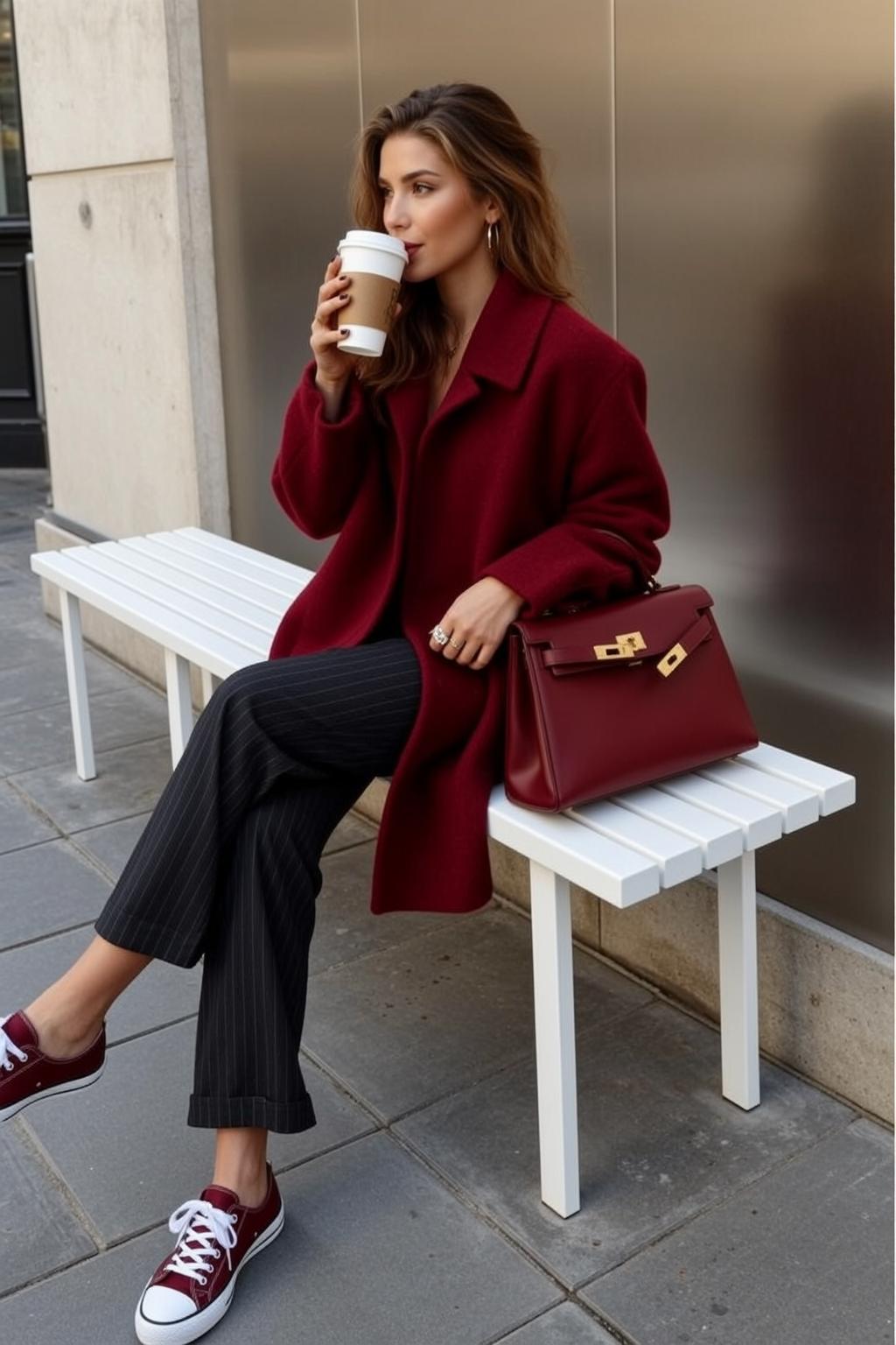Autumn Brown Wavy Shoulder-length Fair Maroon Wool