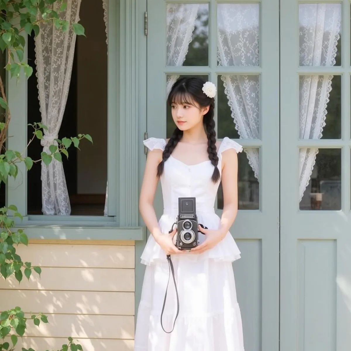 White Dress Vintage Camera