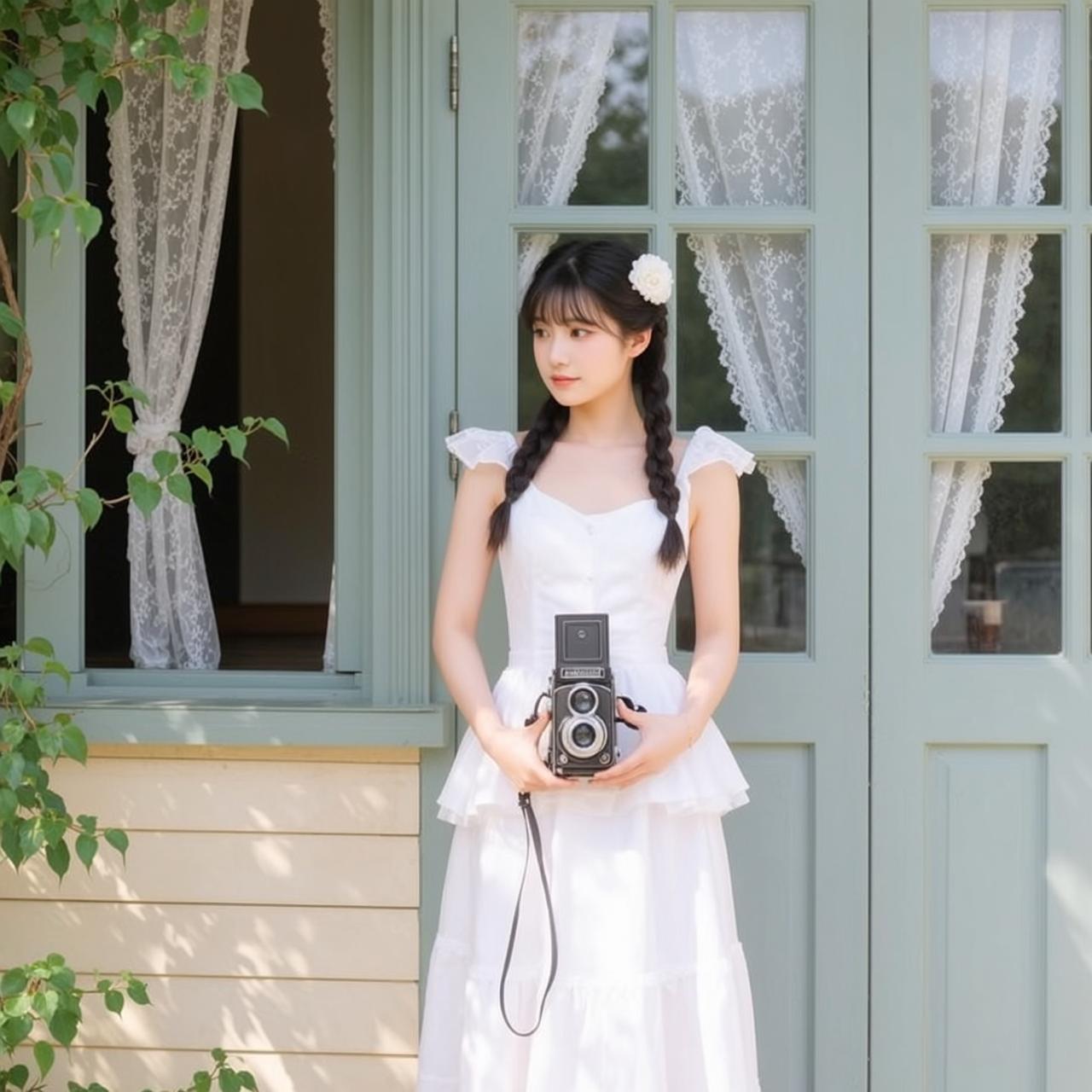White Dress Vintage Camera