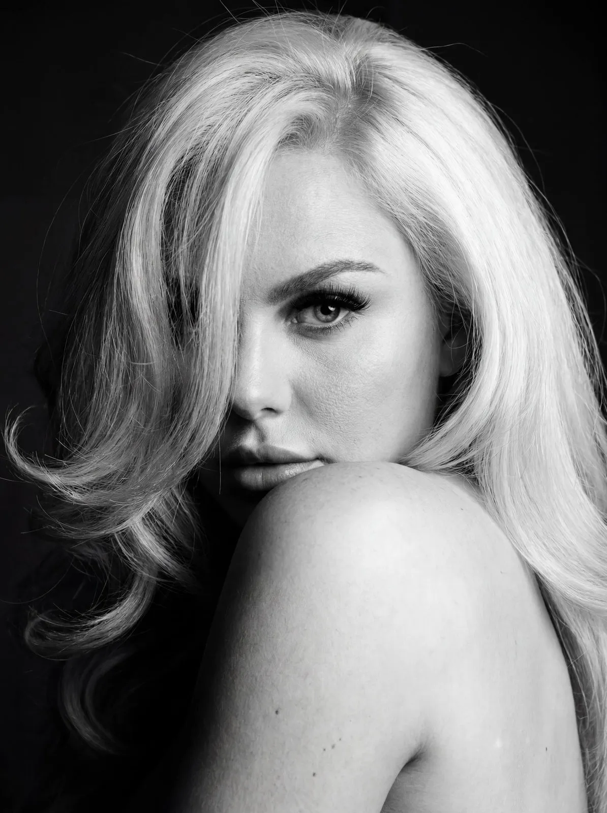 Monochrome Beauty Portrait White Hair Seductive Gaze