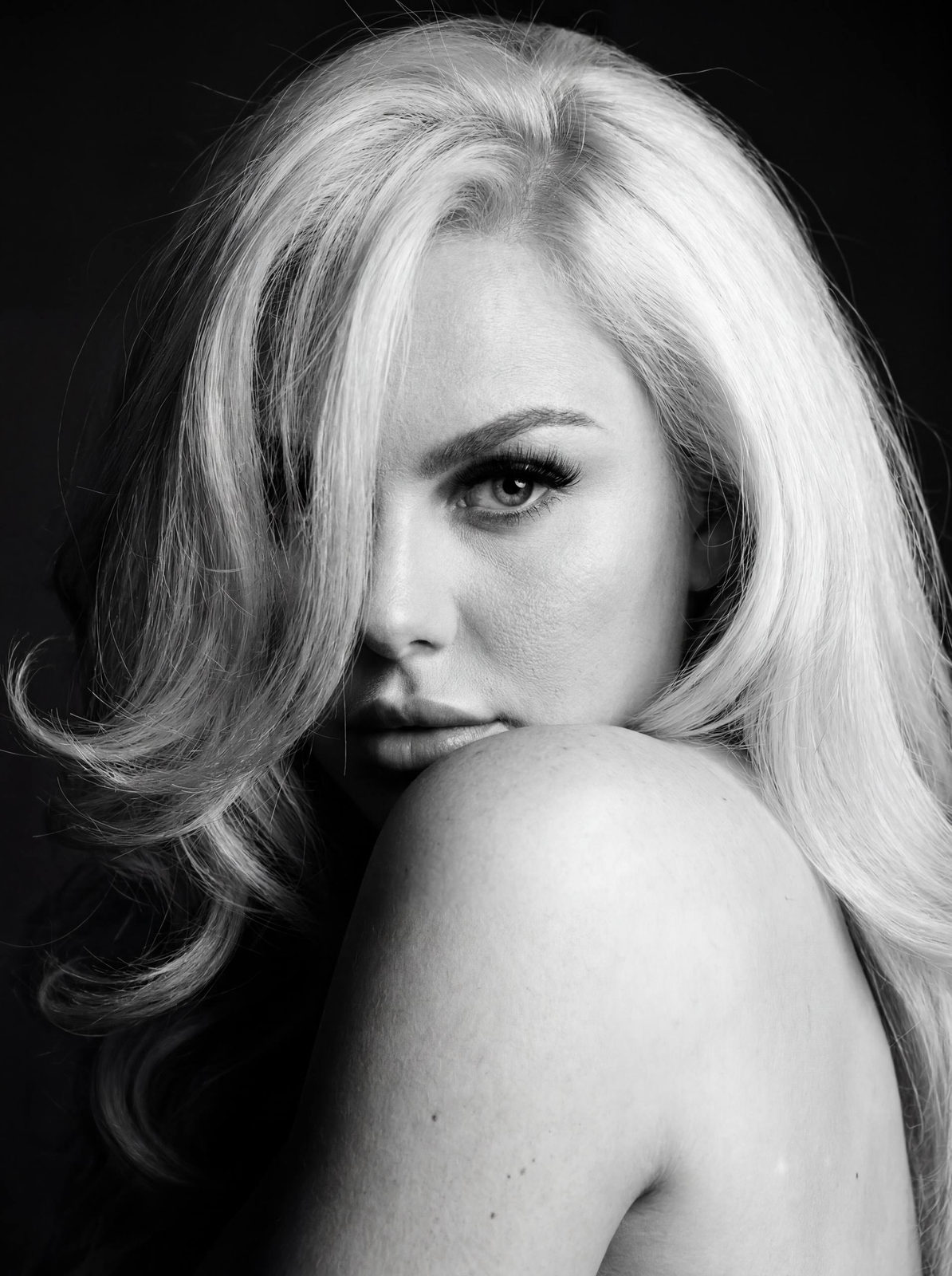 Monochrome Beauty Portrait White Hair Seductive Gaze