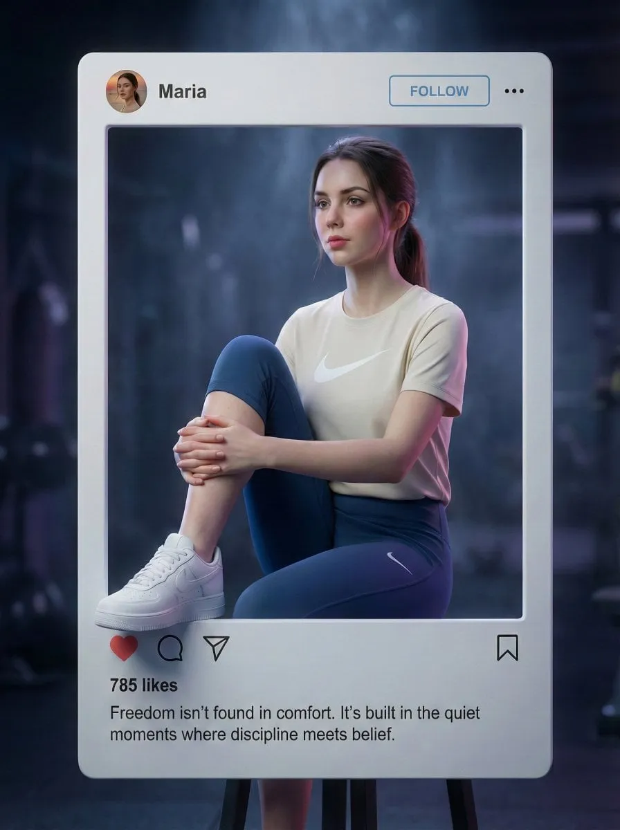 Beige Shirt Leggings Sitting In Social Media