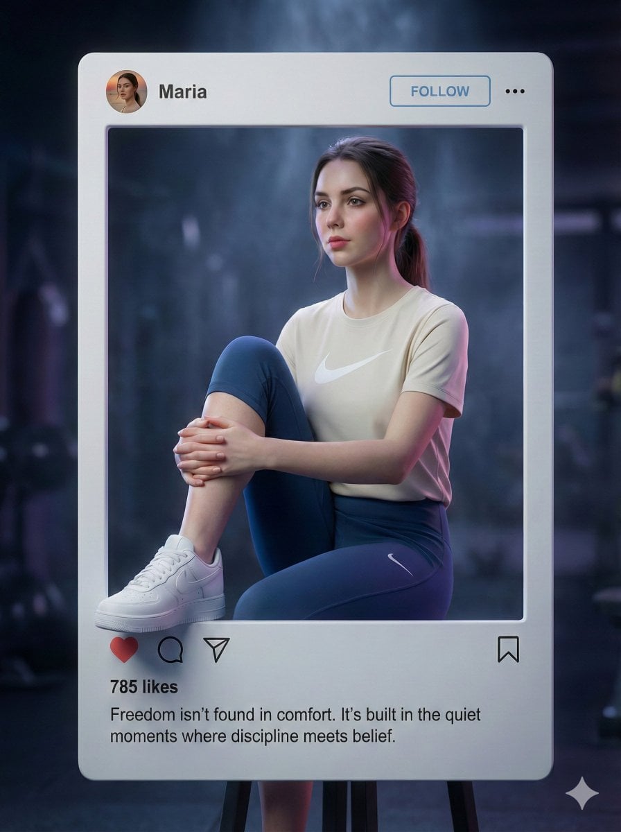 Beige Shirt Leggings Sitting In Social Media