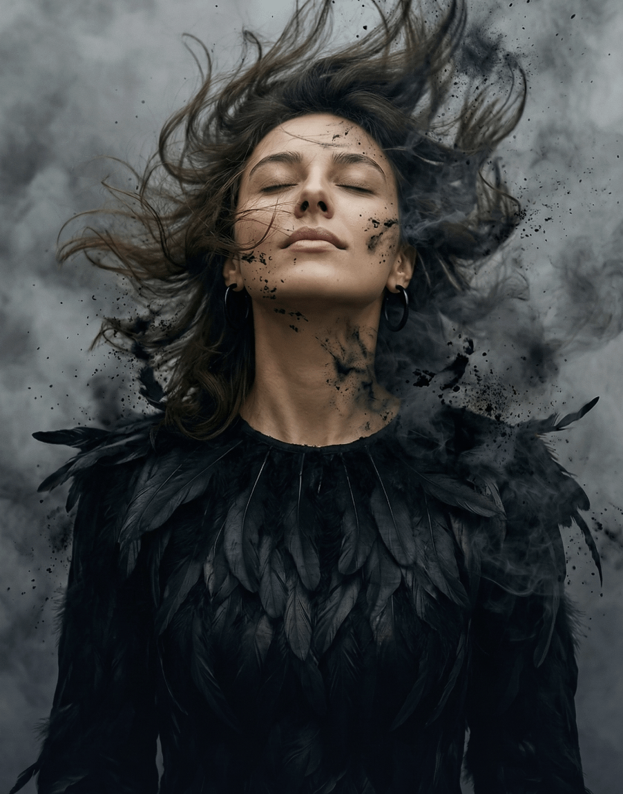 Black Feathered Garment Covers Shoulders And Chest