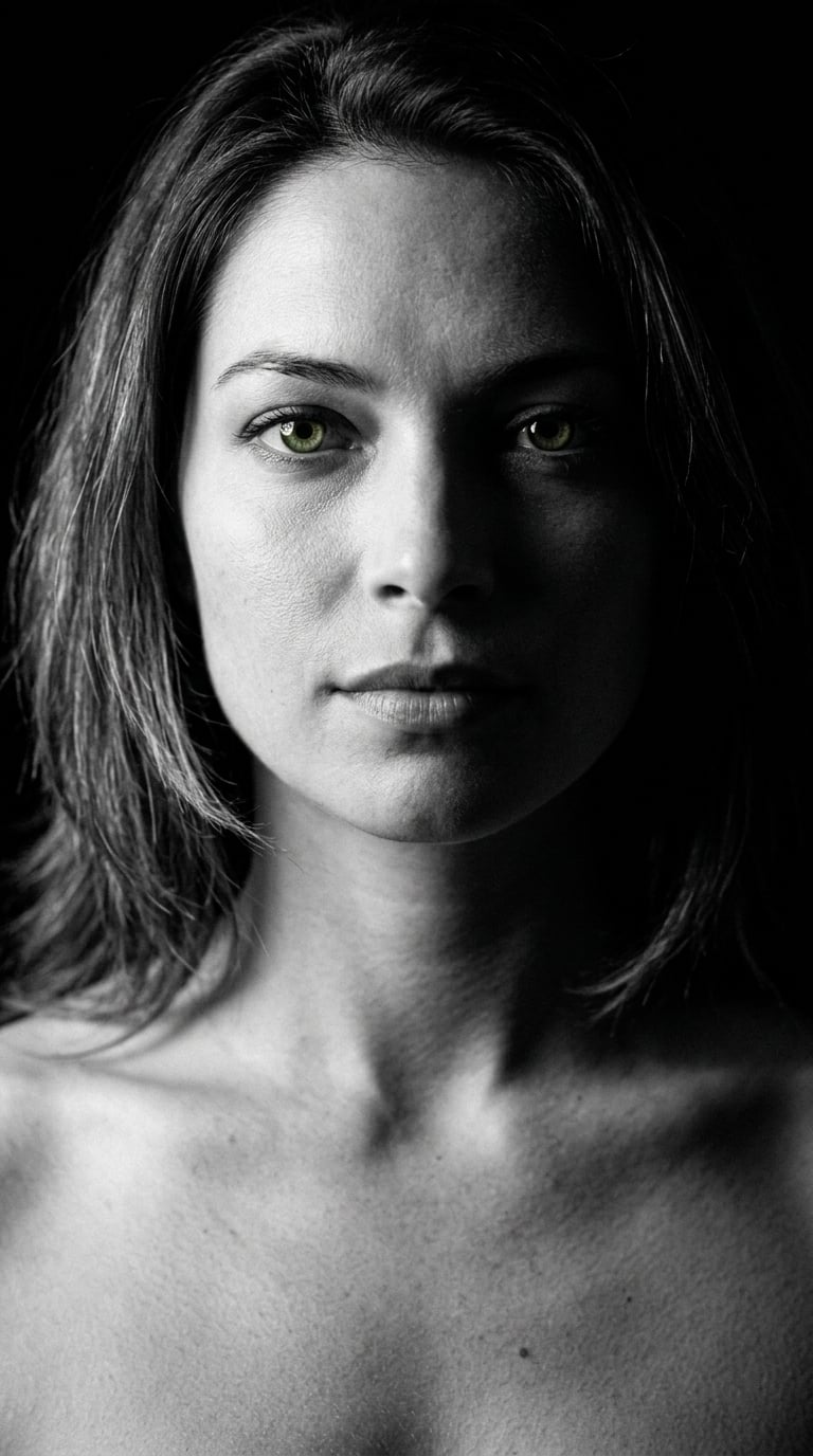 Split Lighting Green Eyes Monochrome