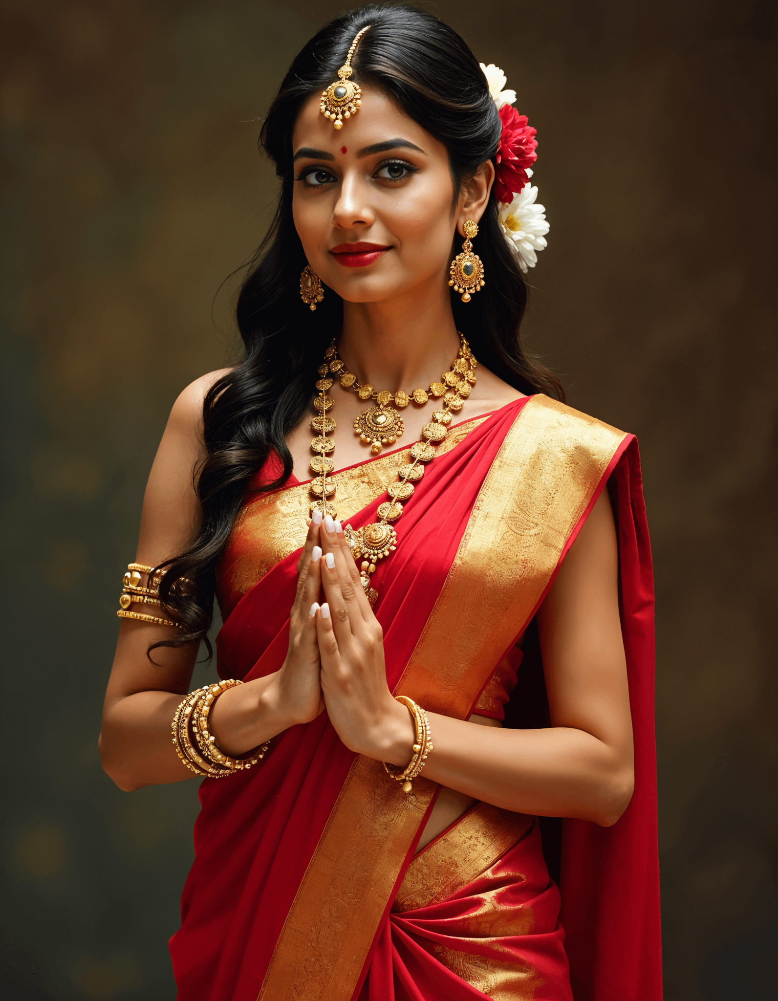 Red Silk Saree Gold Jewelry Studio