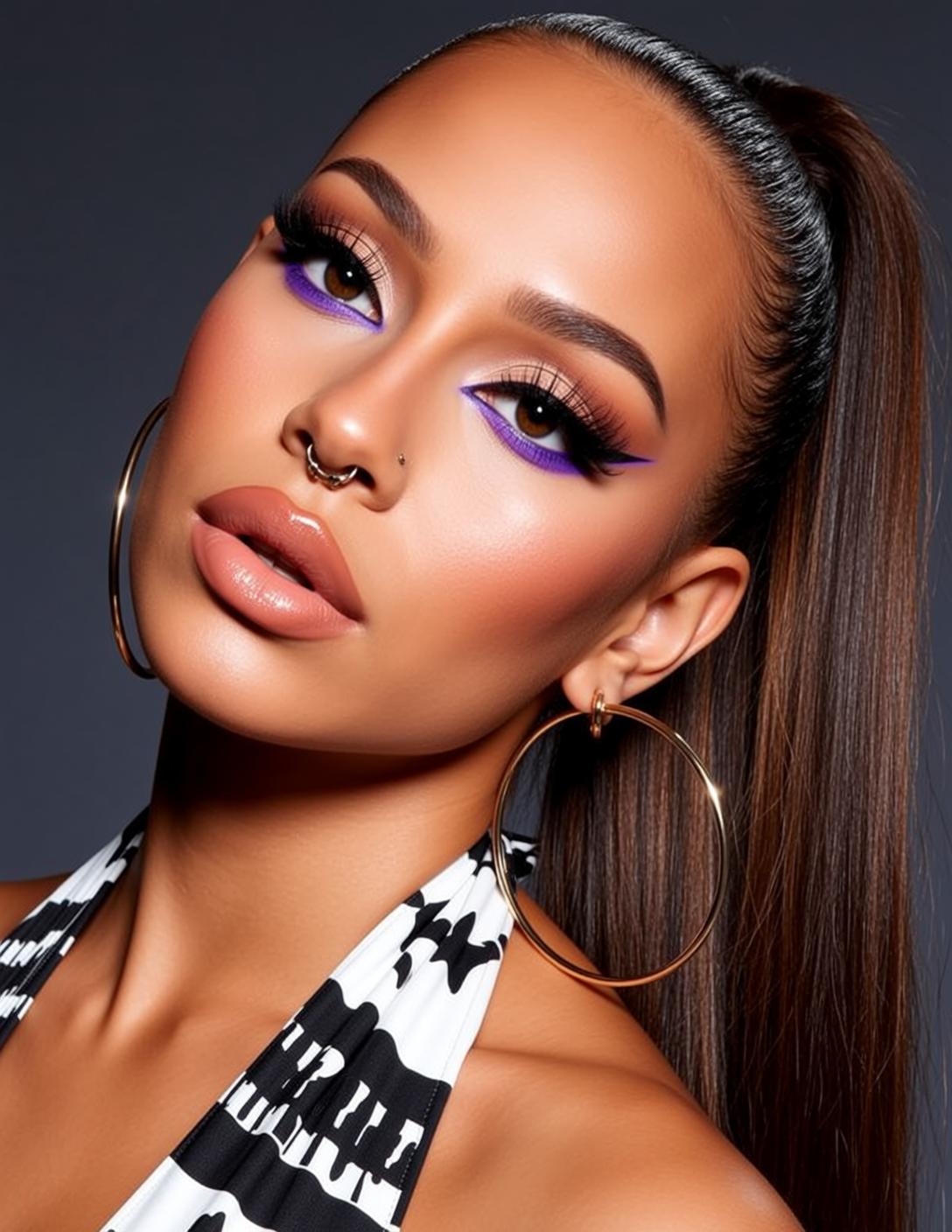 Makeup Photorealistic Young High Ponytail Her Head