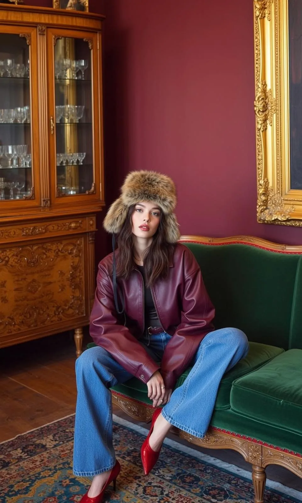 Rings With Burgundy Leather Bomber Jacket