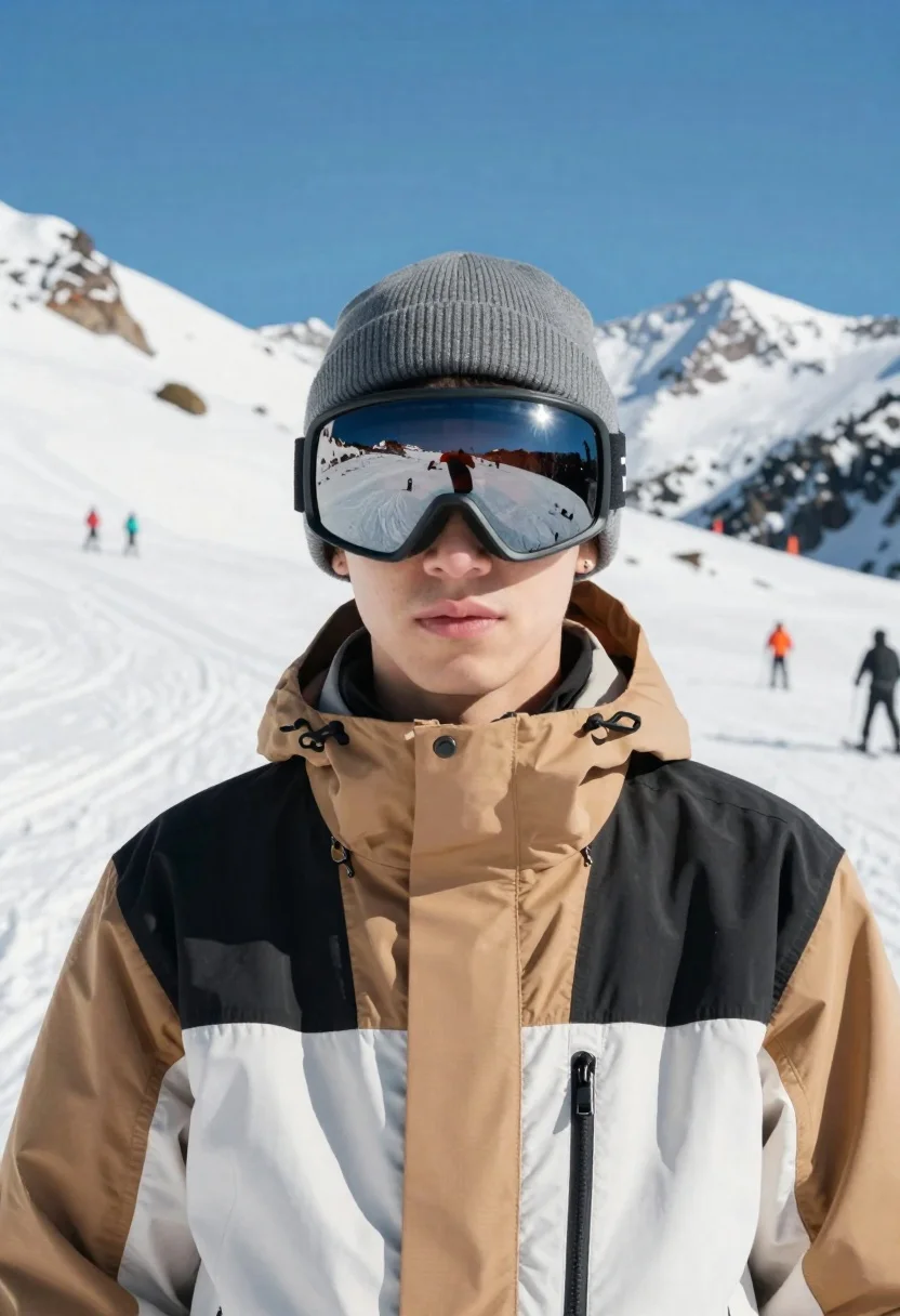 Crisp Portrait Skier Sunny Mountain Slope Under Clear Blue Skies reference photo