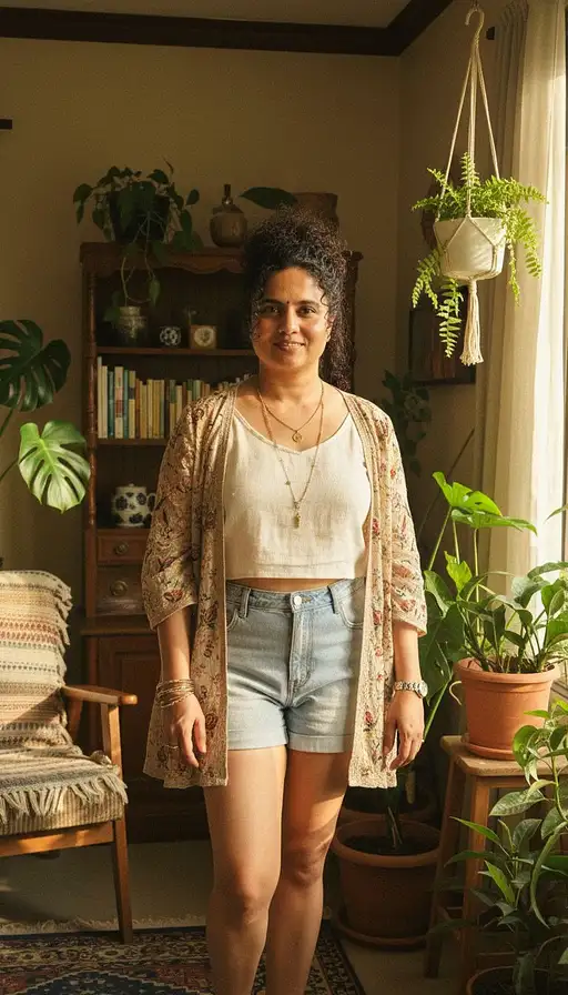 Portrait The Uploaded Woman Indie Fashion Wearing Soft Linen Cropped