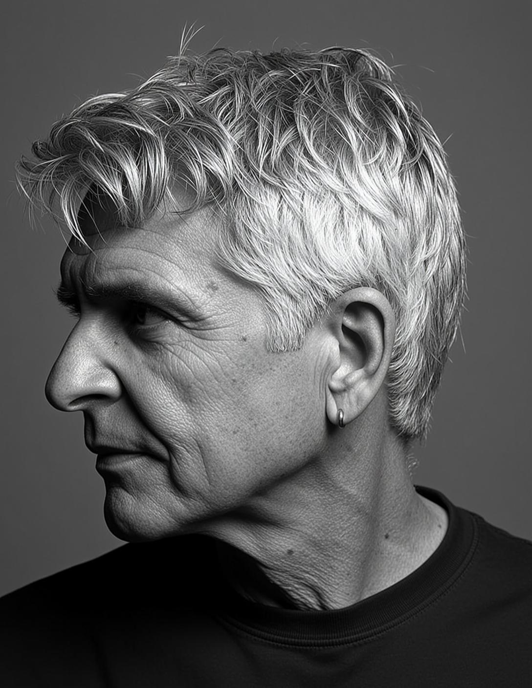 Medium Shot Profile Portrait Older Man With Weathered Skin Looking