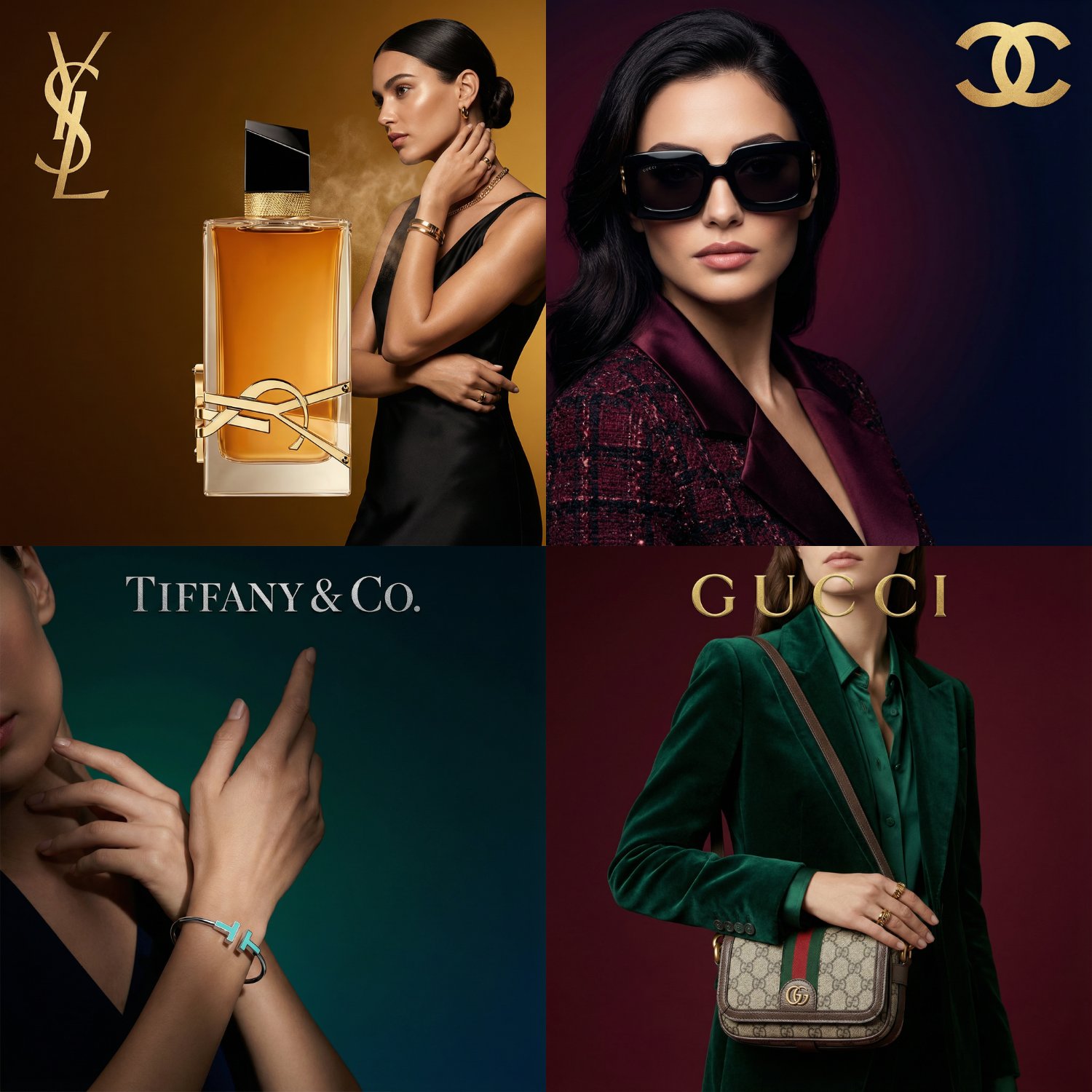 Luxury product portrait featuring a model with rich colors and studio lighting.