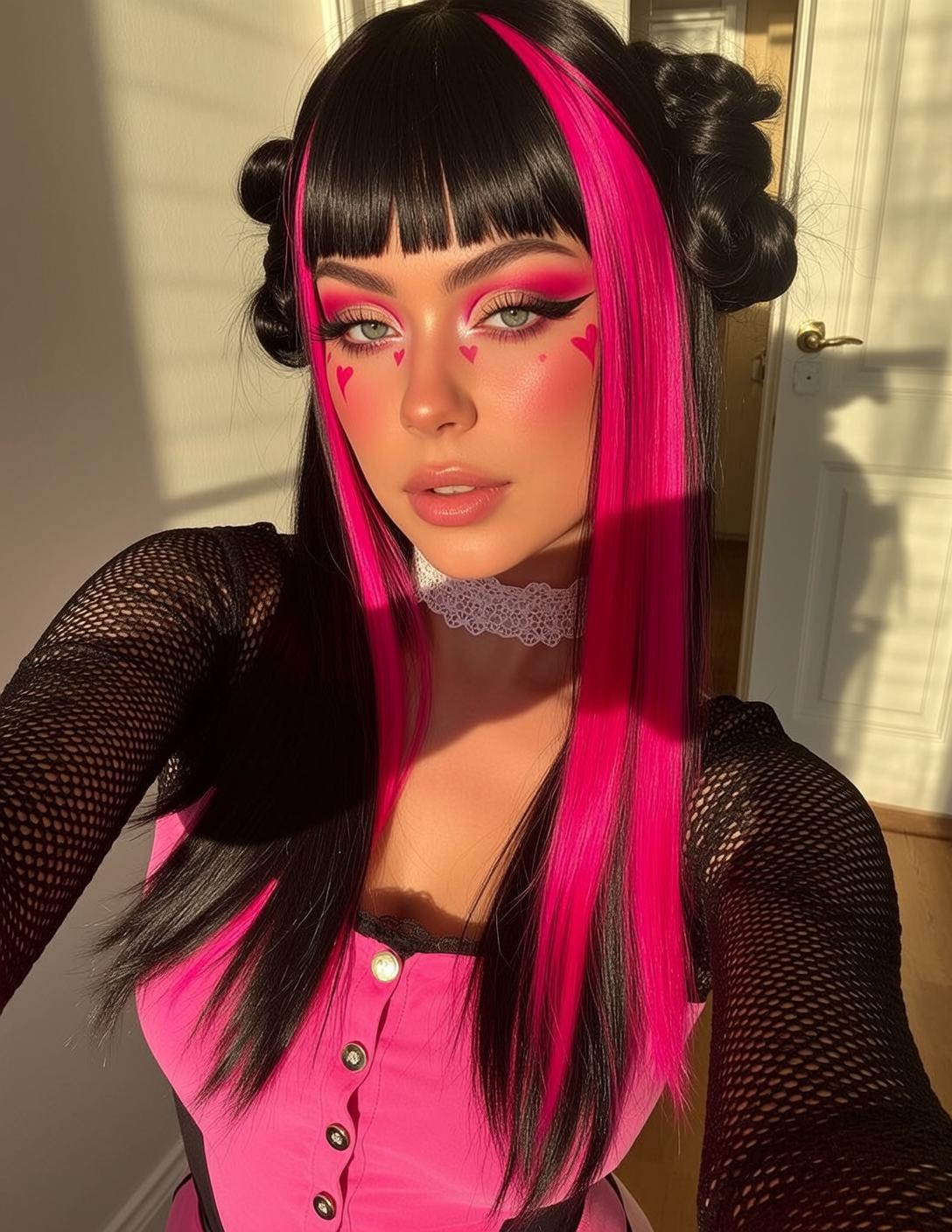 Halloween Makeup Young Black Bright Pink Streaks