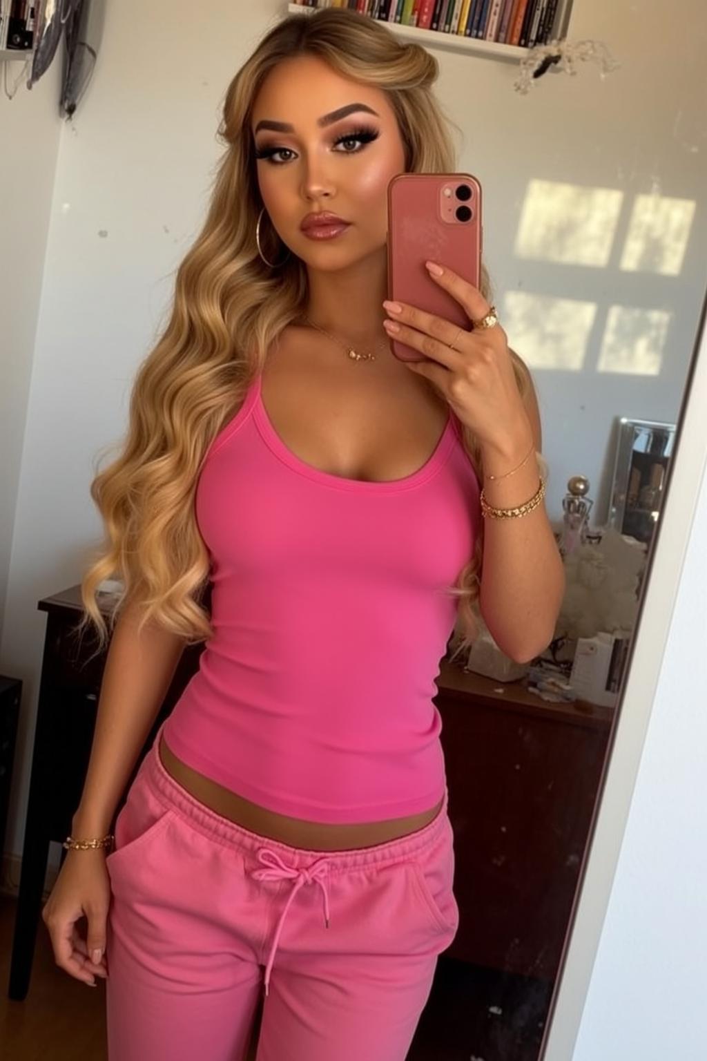 Pink Sweatpants Mirror Selfie