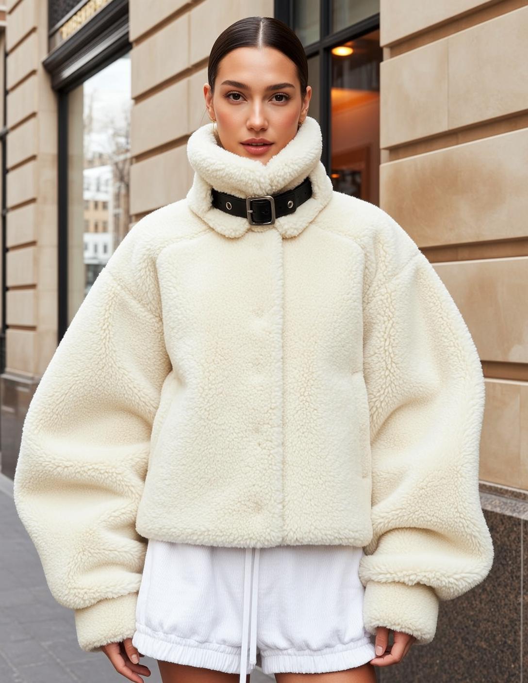 Cream Teddy Fleece Jacket Portrait