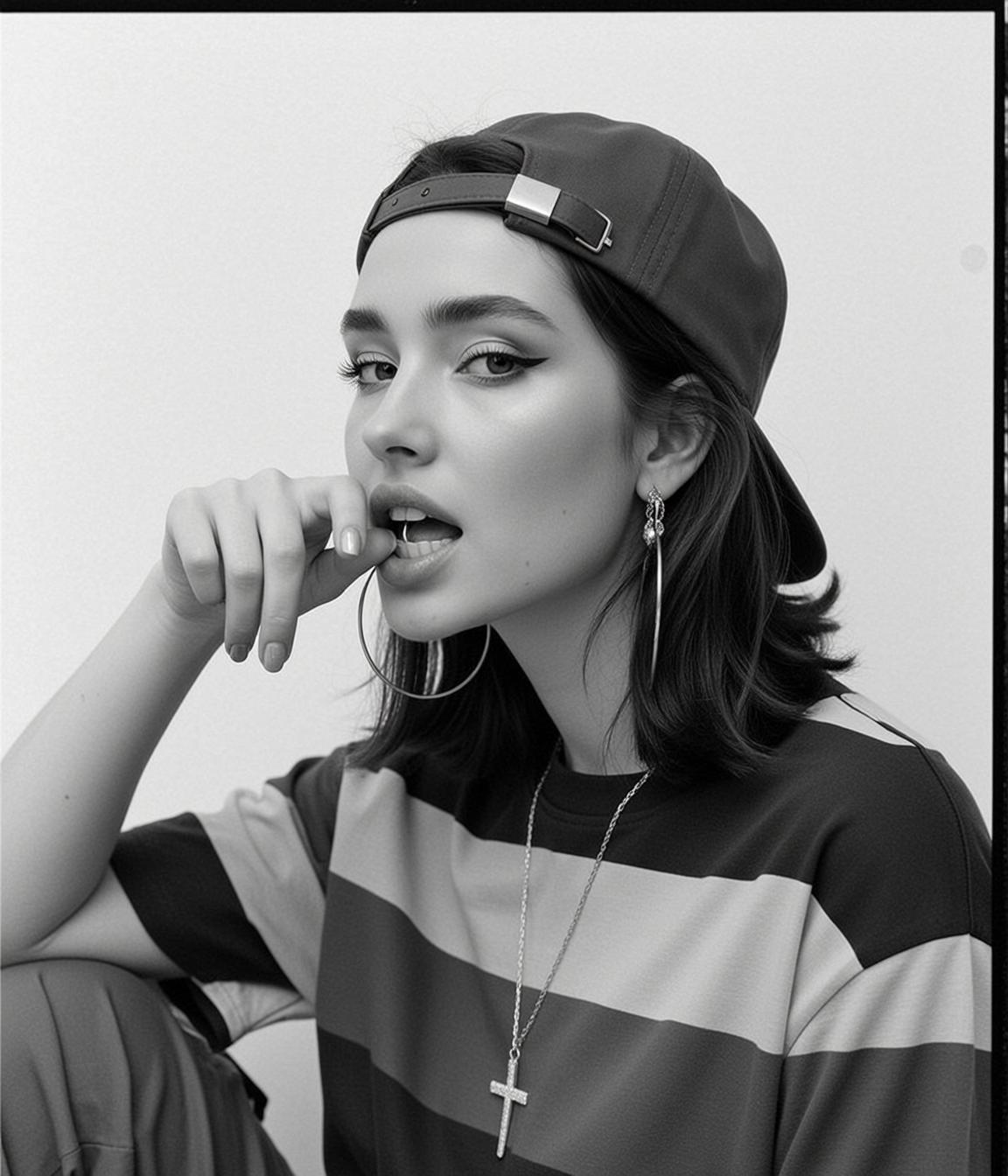 Medium Shot Black And White Portrait Young Woman With Dark