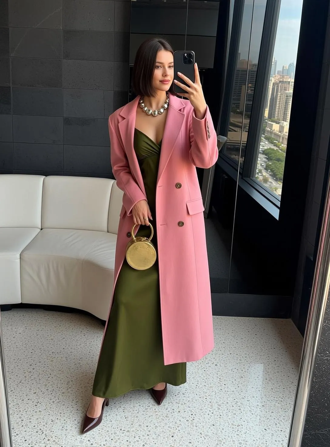 Pink Blazer Apartment Selfie