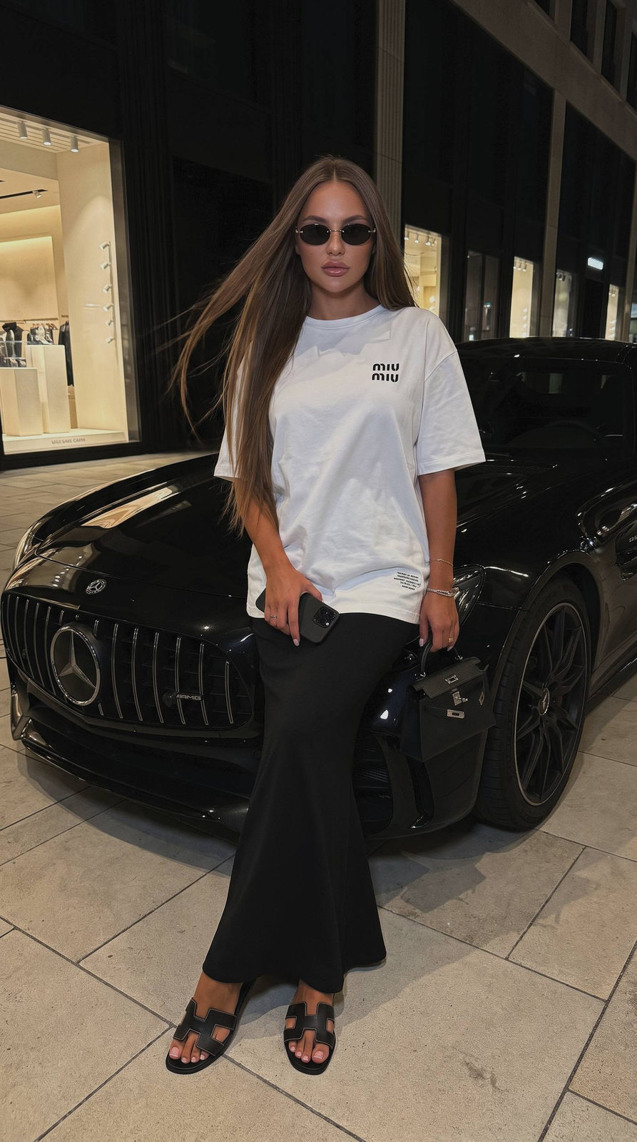 Black Mercedes Fishtail Skirt Hermes Handbag