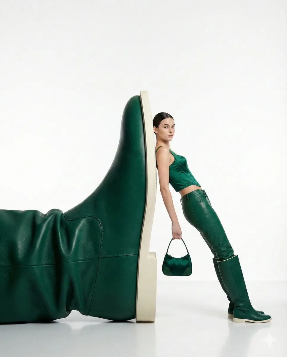 Green Leather Boot Sculpture High Fashion Studio