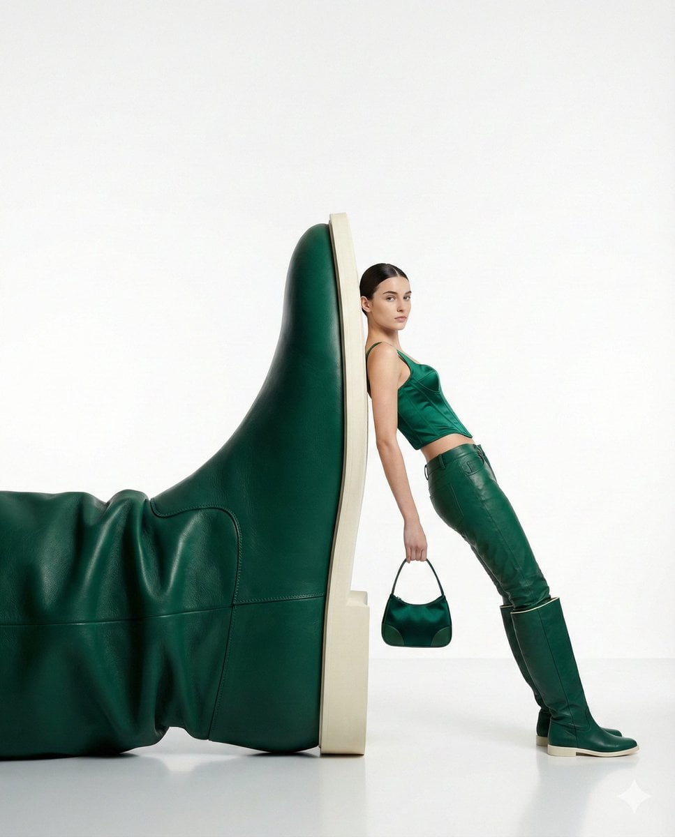 Green Leather Boot Sculpture High Fashion Studio