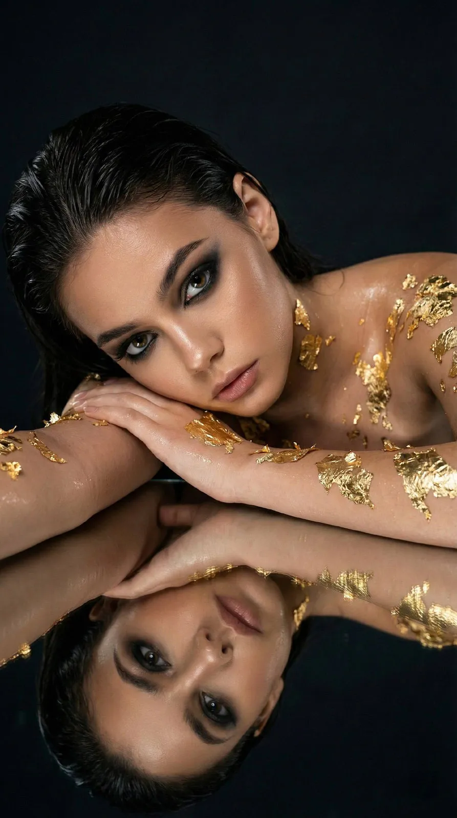 Realistic Studio Portrait Woman Gold Leaf