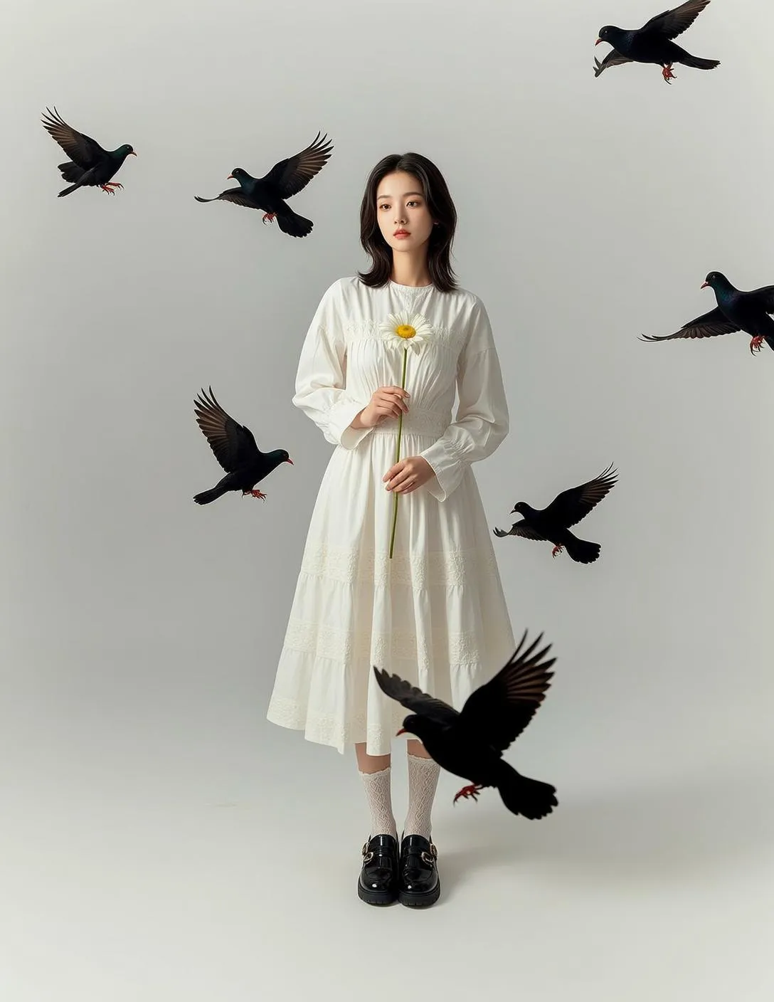 White Lace Dress With Birds