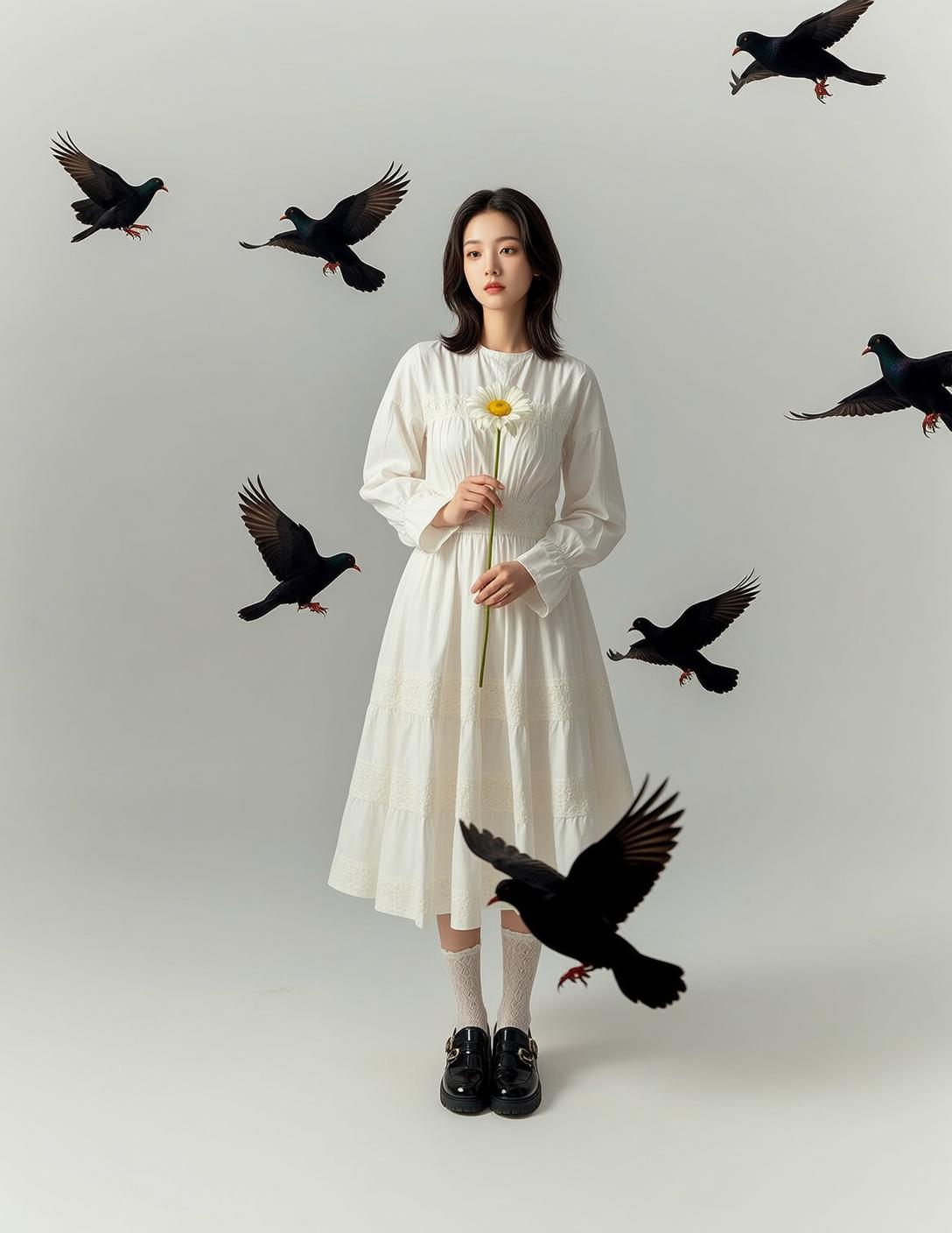 White Lace Dress With Birds