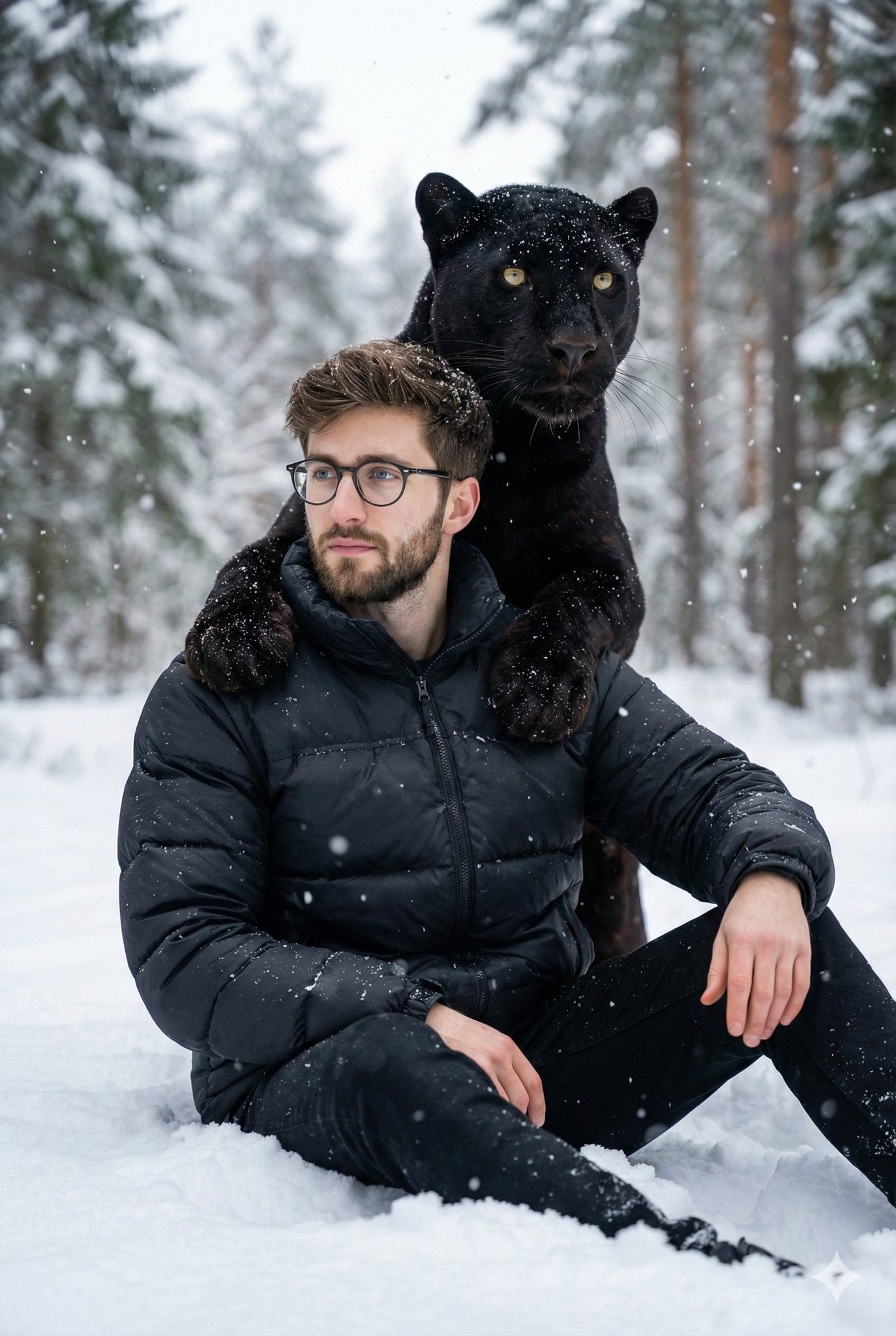 Black Panther In Snowy Forest