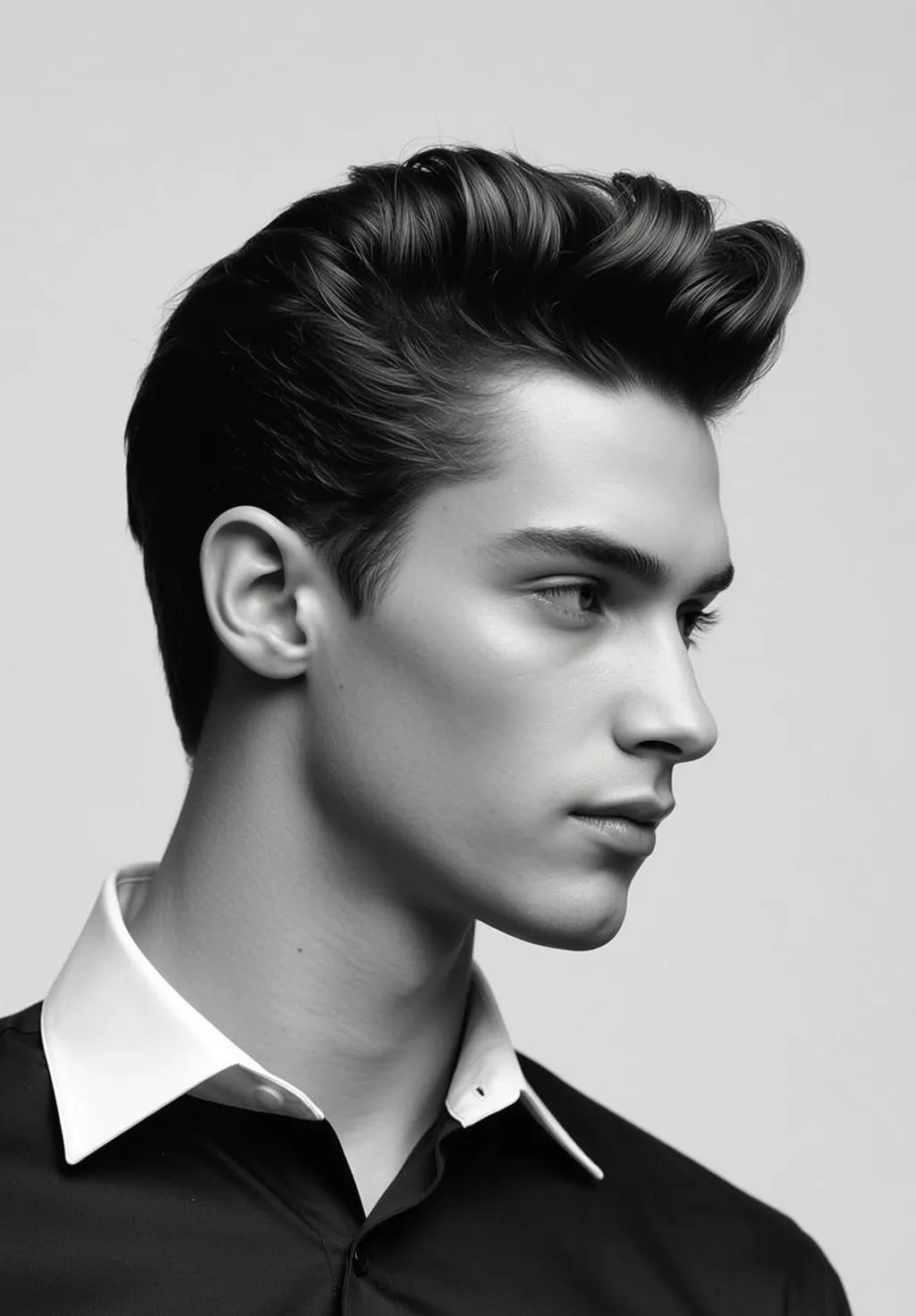 Photorealistic Black And White Medium Shot Portrait Young Man Profile