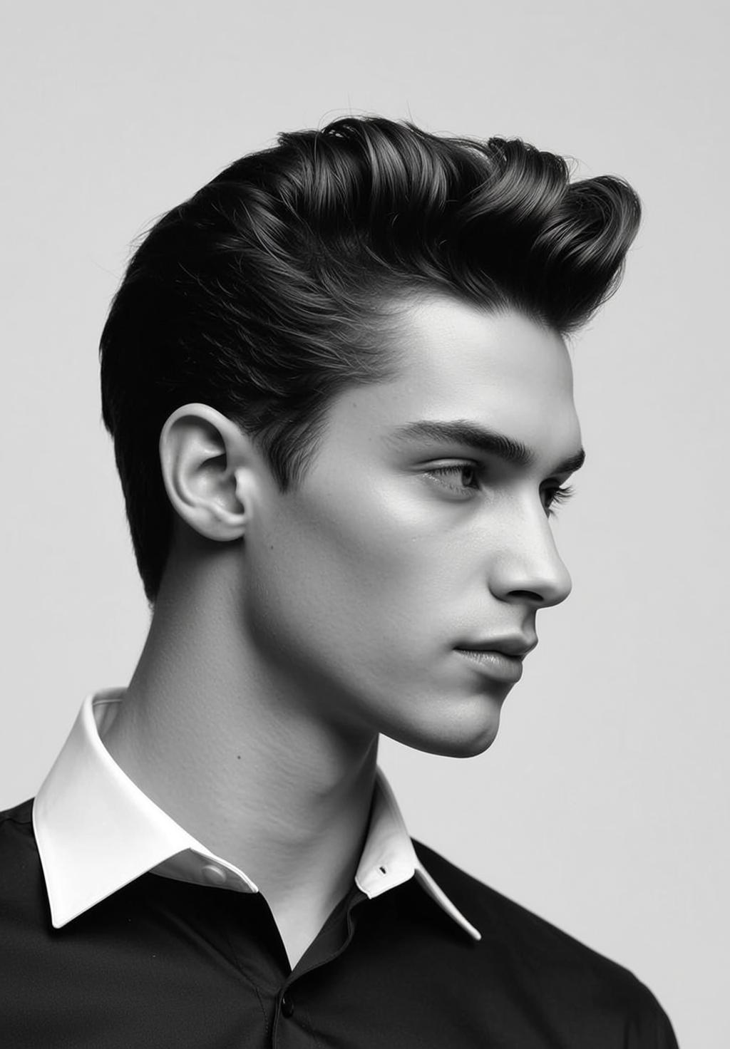 Photorealistic Black And White Medium Shot Portrait Young Man Profile