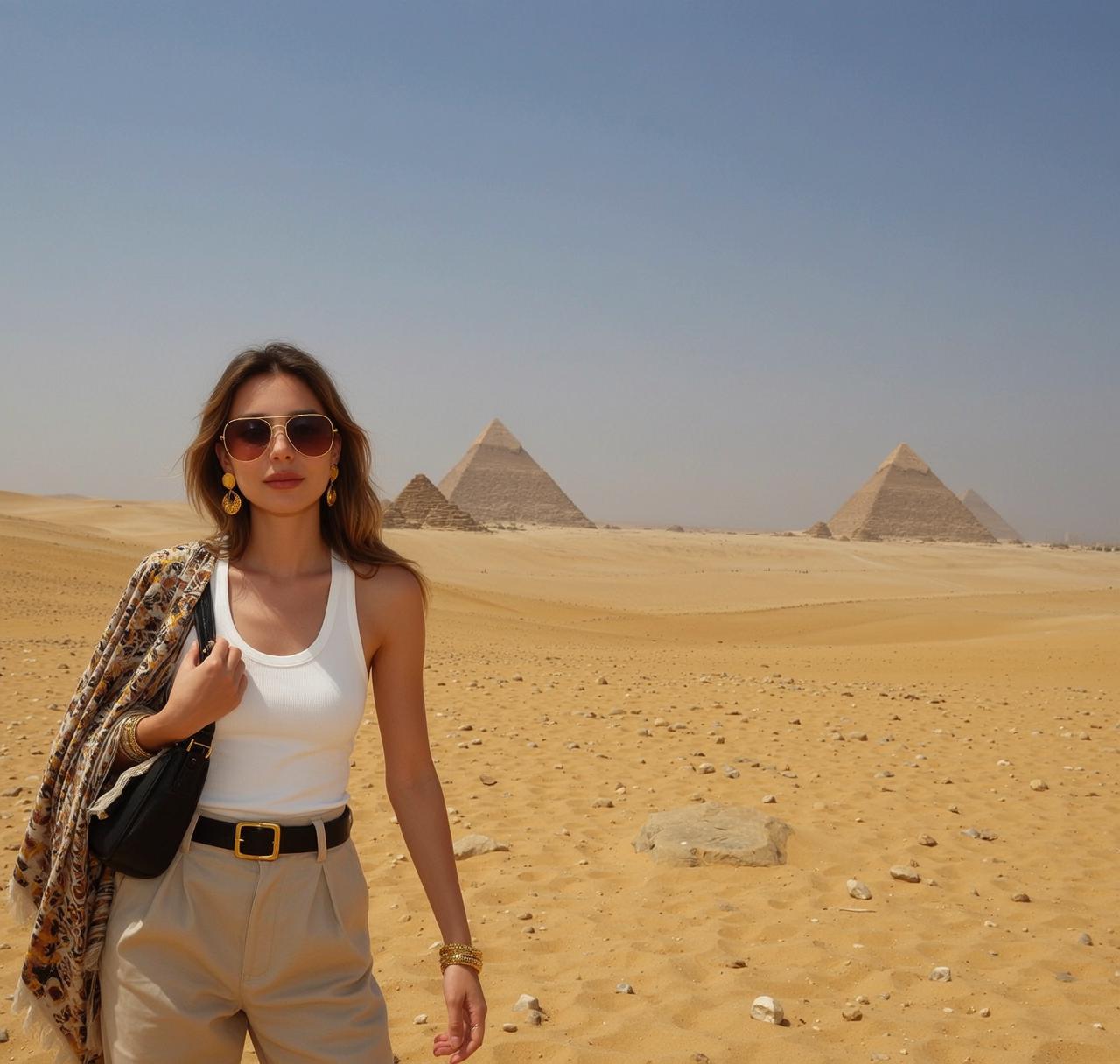Explore Stands Desert Landscape Pyramids Giza Facing
