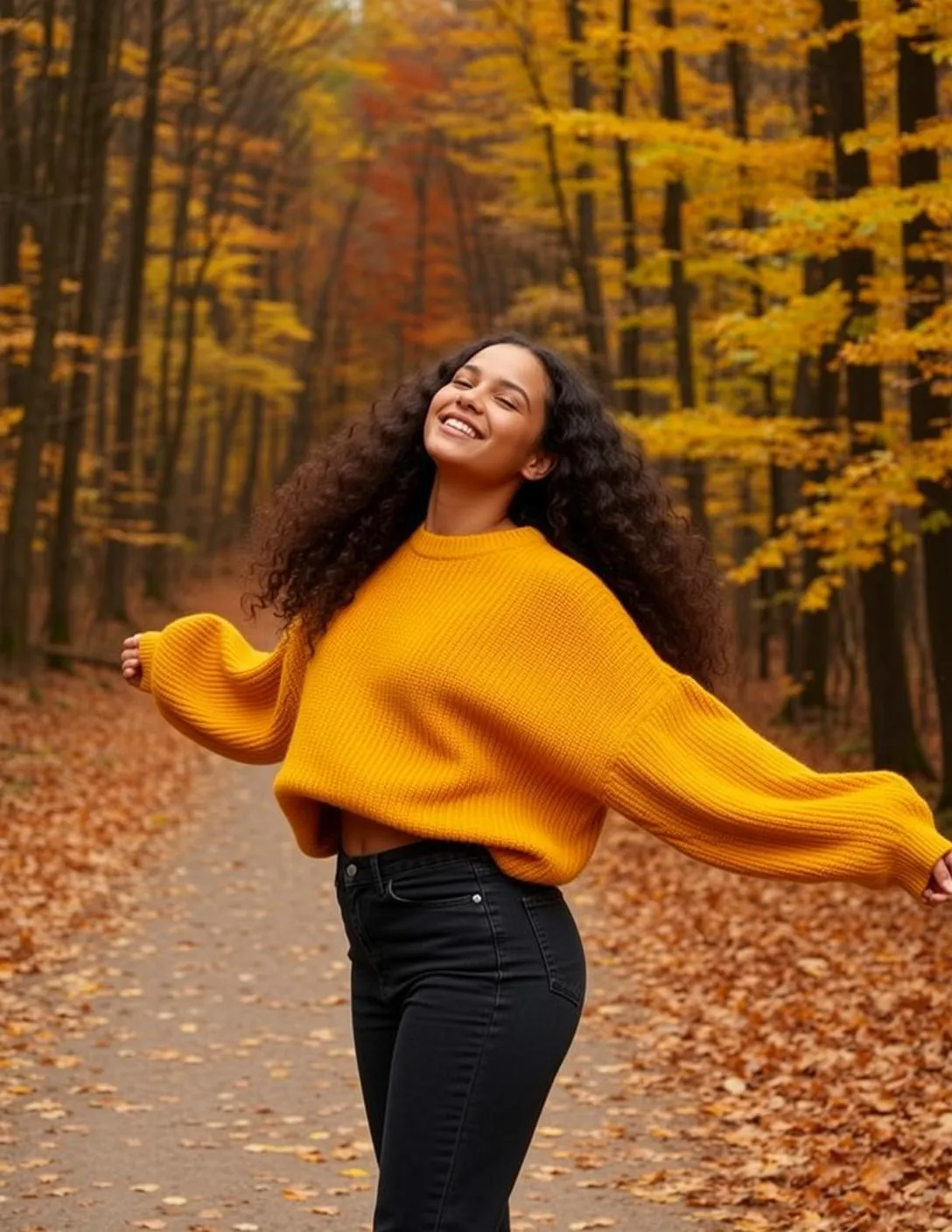 Yellow Sweater Autumn Path