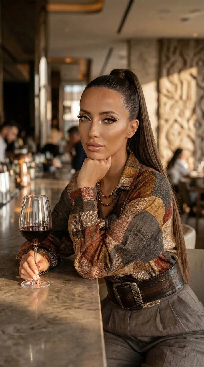 Makeup With Red Wine At Modern Bar