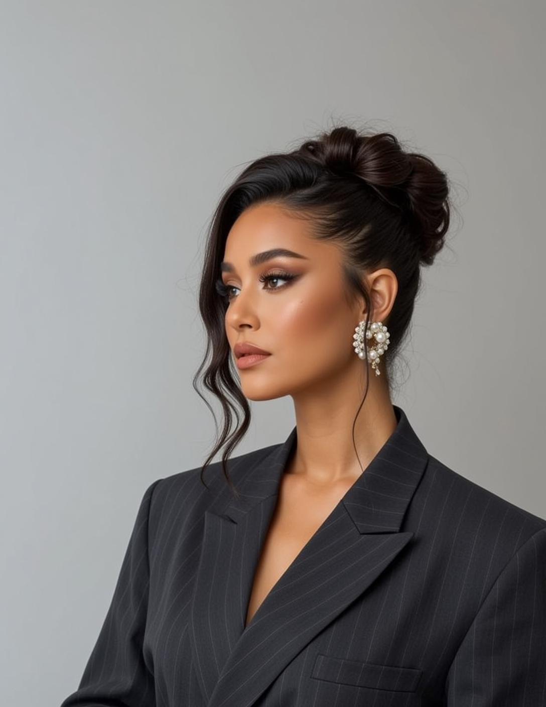 Hair Salon Dark Brown Styled Updo Loose