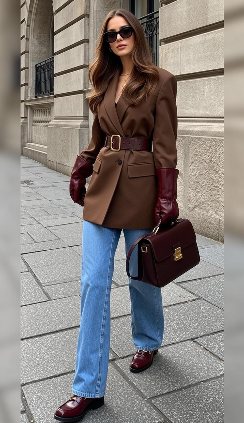 Brown Blazer Cobblestone Street