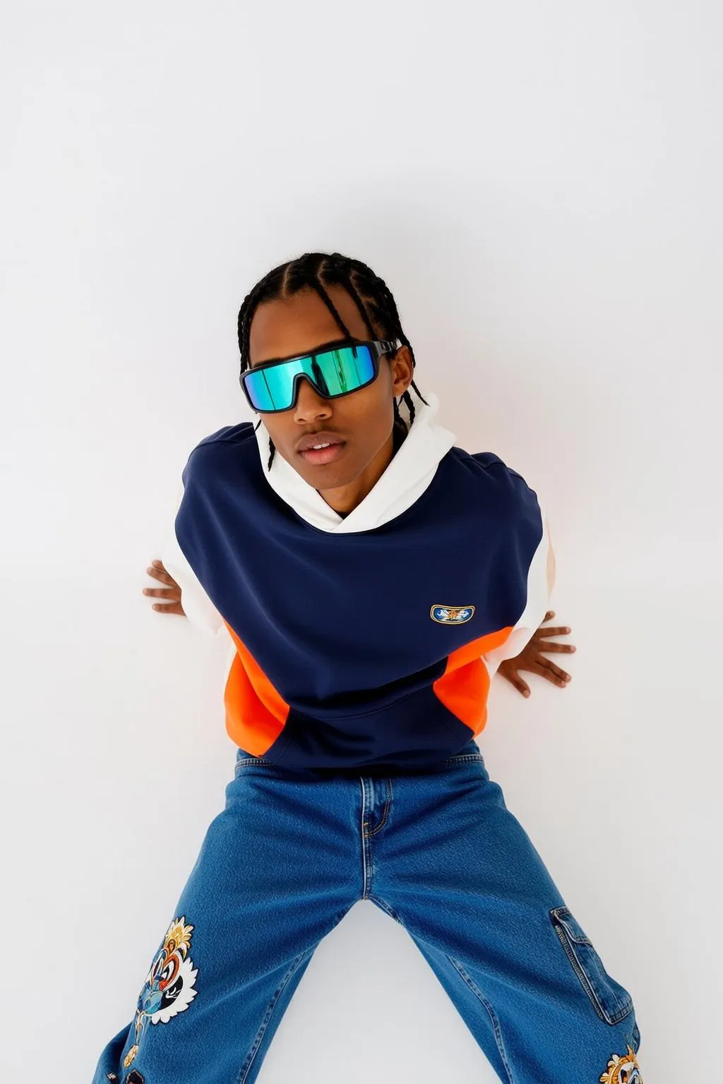 Mirrored Sunglasses With Color Block Hoodie