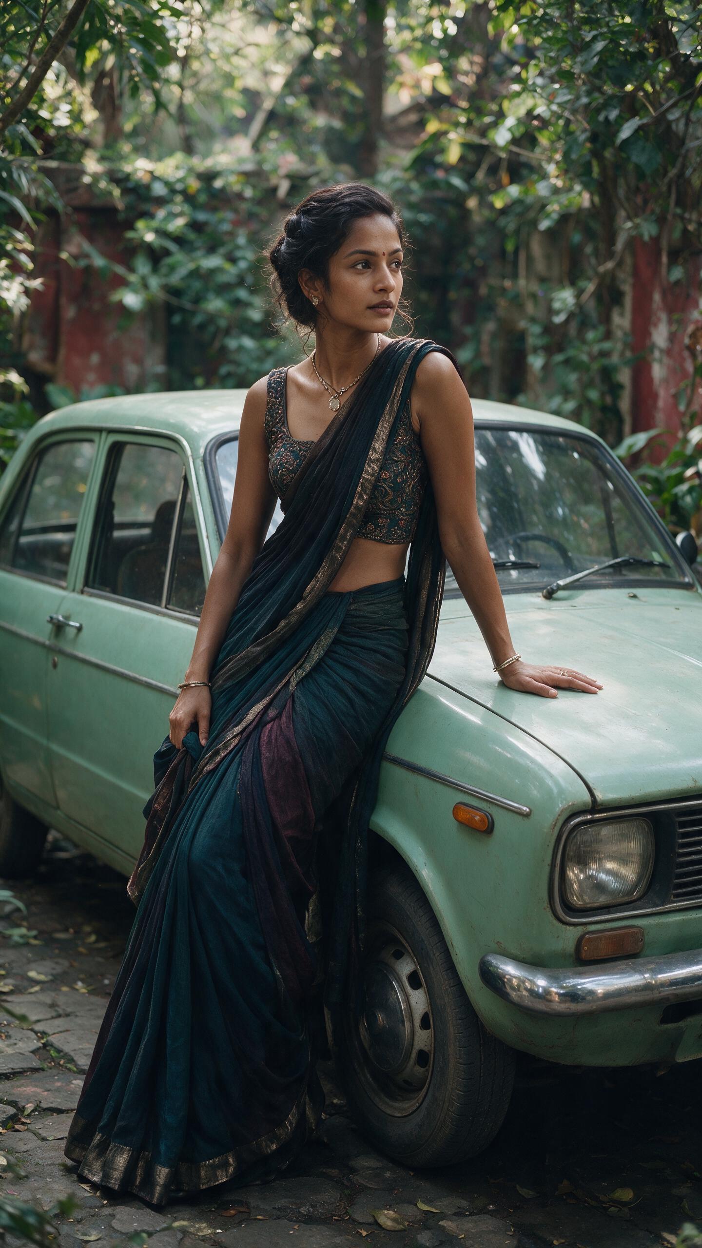 Pale Mint Green Sedan Lush Garden Deep Teal Saree