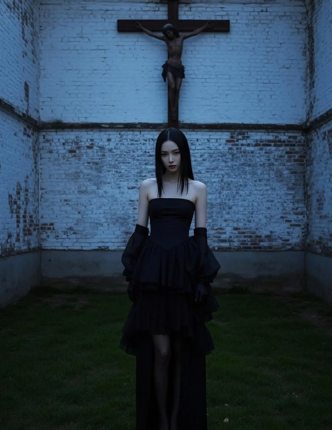 Gothic Courtyard Black Dress With Crucifix