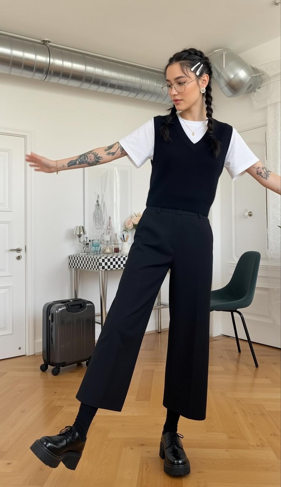 Casual Young Dark Brown Braided Two Pigtails